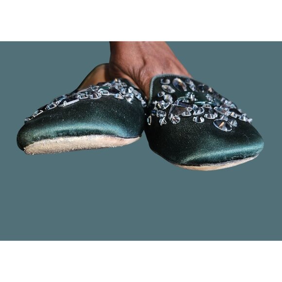 Tory Burch Green Satin Delphine T Logo Embellished Ballet Flats Size 8M - Picture 6 of 14